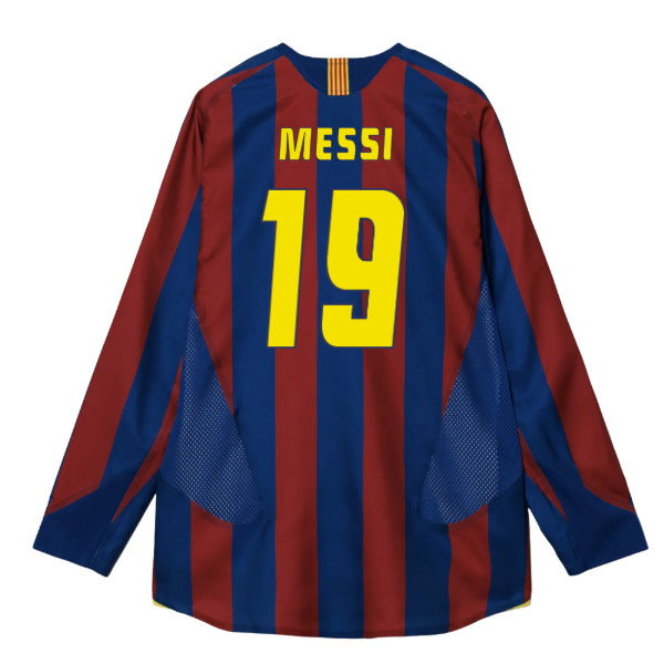 2005-2006 Barcelona T90 Reissue LS Home Shirt (Messi 19)-PitchVibe Kits